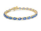 10K Yellow Gold and 4 Prong Set 6X4 MM Blue Topaz Link Tennis Bracelet - Size 7 Inches - Stormyjay