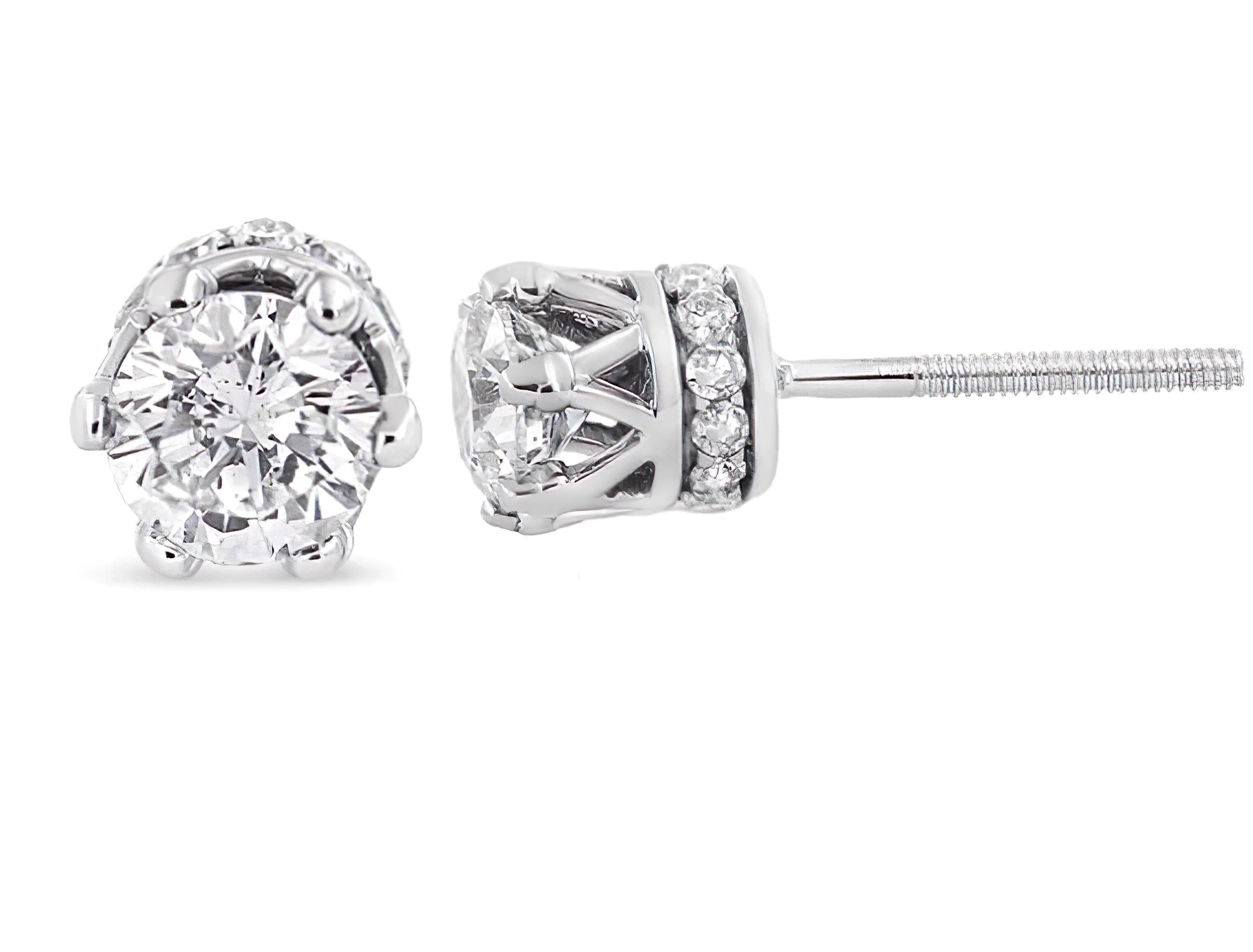 14K White Gold 1.0 Cttw Round Cut Prong-Set Diamond Crown Stud Earring (I-J Color, I1-I2 Clarity) - Stormyjay