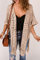 Openwork Open Front Cardigan with Fringes - Stormyjay