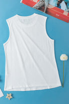 White Solid Color Crew Neck Pleated Tank Top - Stormyjay