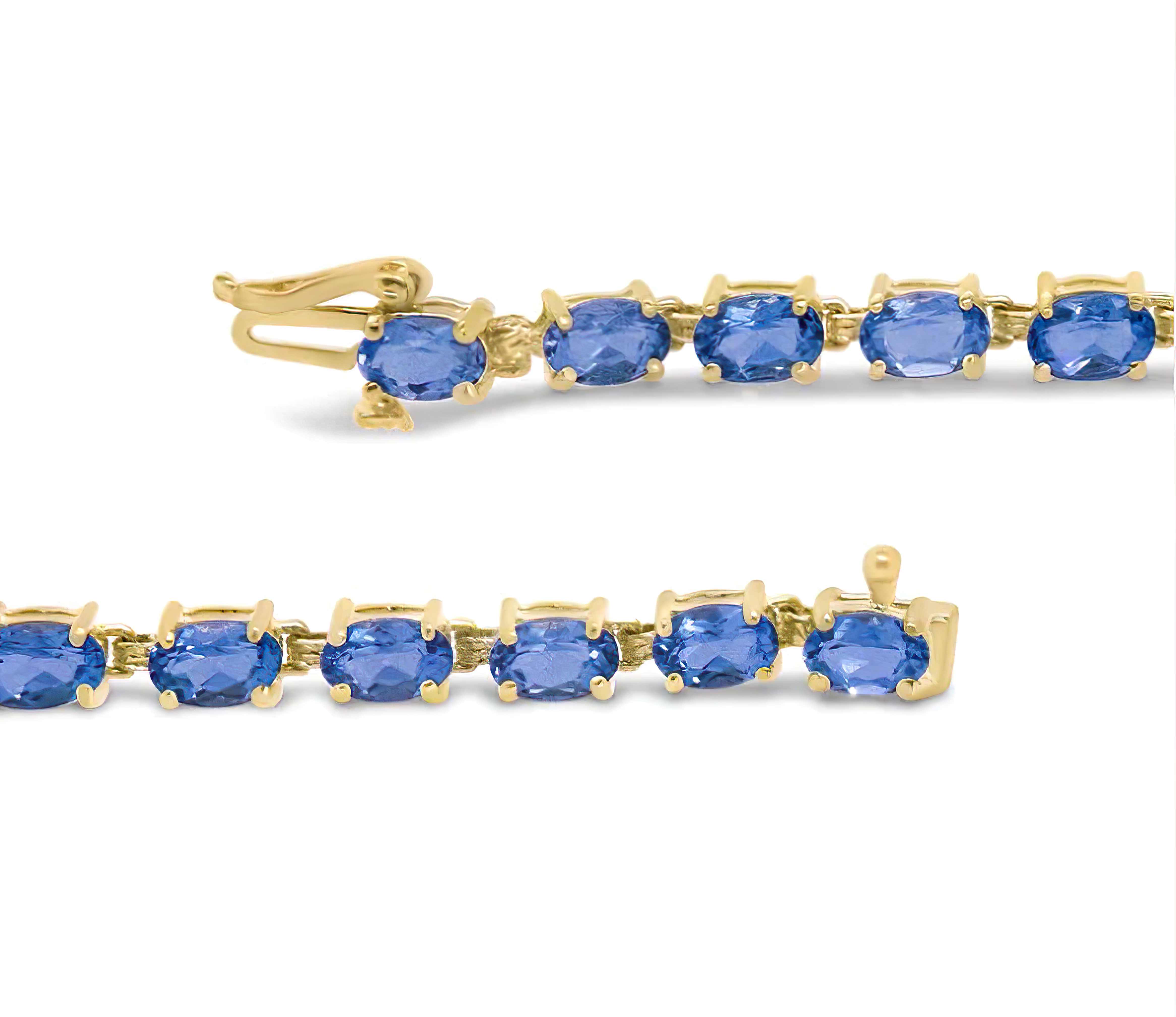 10K Yellow Gold and 4 Prong Set 6X4 MM Blue Topaz Link Tennis Bracelet - Size 7 Inches - Stormyjay