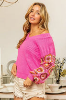 BiBi V-Neck Crochet Long Sleeve Sweater - Stormyjay