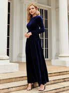 Tie Front Round Neck Long Sleeve Maxi Dress - Stormyjay