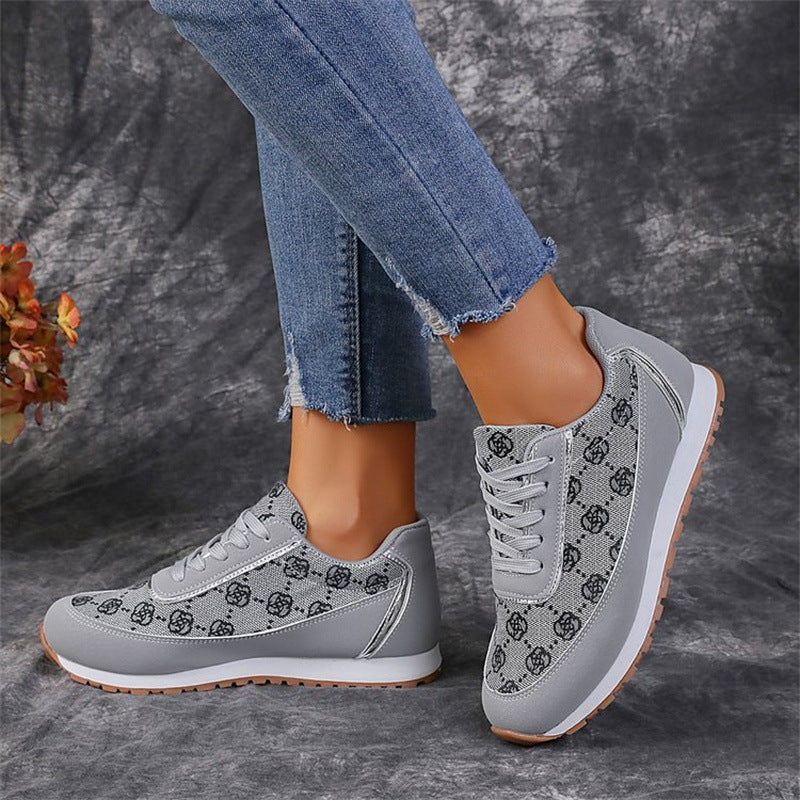 Flower Print Lace-up Sneakers Casual Fashion Lightweight Breathable Walking Running Sports Shoes Women Flats - Stormyjay