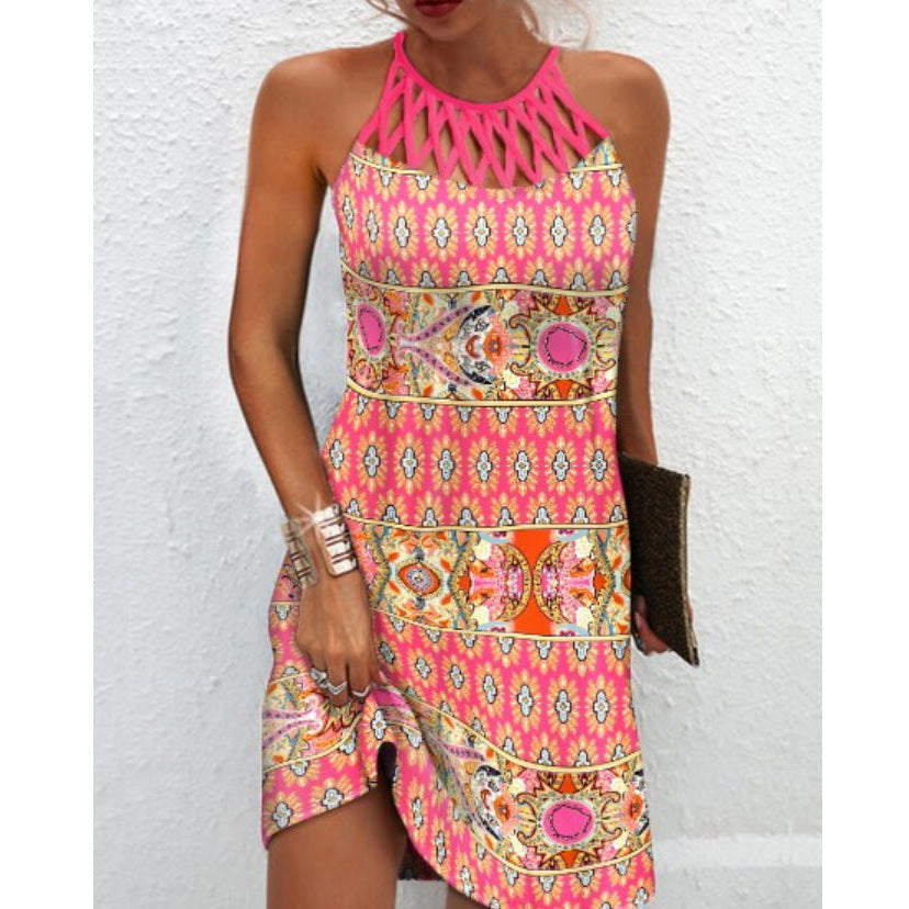 Fashion Print Casual Halter neck Dresses for Women Summer Clothes - Stormyjay