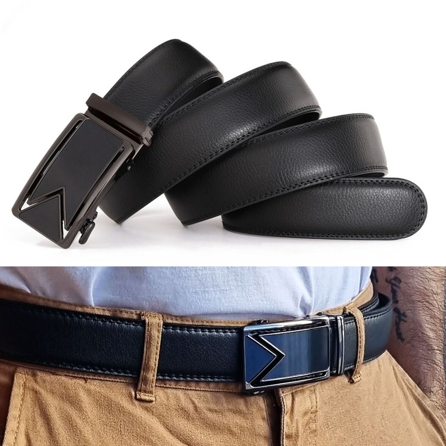 Men's Ratchet Belt Leather Mens Belt With Slide Buckle Ratchet Belts For Men USA - Stormyjay