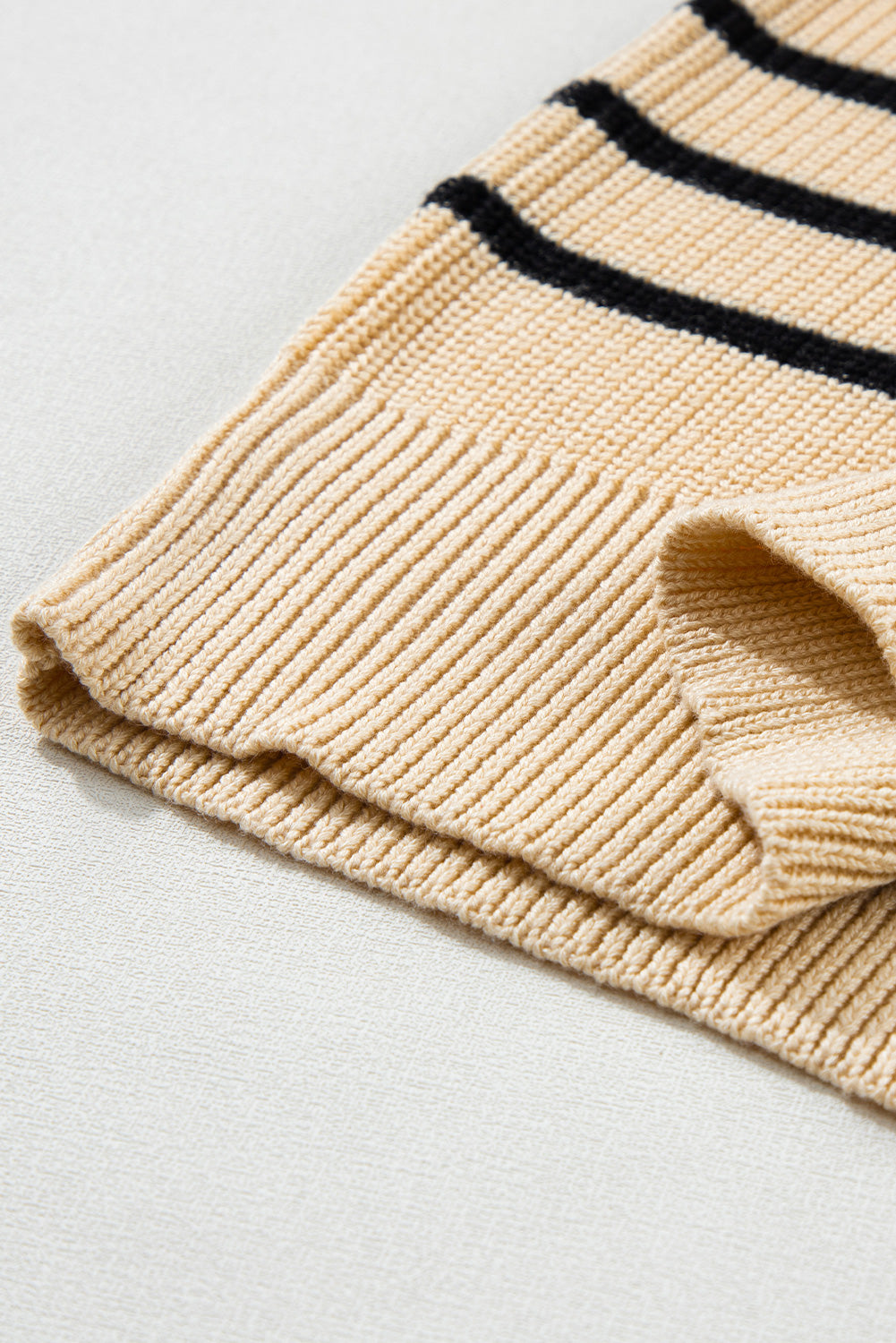 Parchment Striped Knit Mock Neck Short Sleeve Sweater - Stormyjay