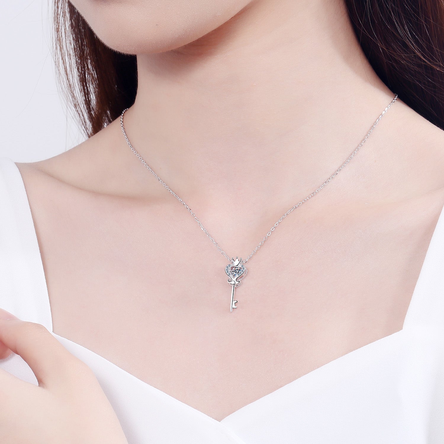 Key Shape Moissanite 925 Sterling Silver Necklace - Stormyjay