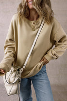 Parchment Solid Fleece Loose Crew Neck Sweatshirt - Stormyjay