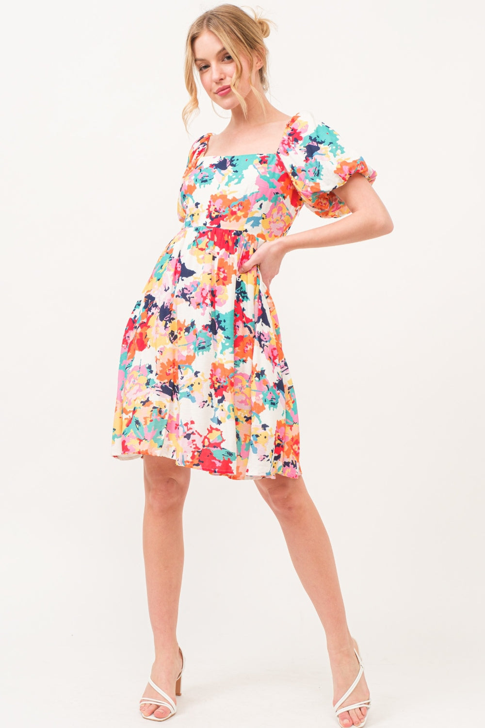 And The Why Square Neck Puff Sleeve Floral Dress - Stormyjay