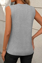 White Solid Color Crew Neck Pleated Tank Top - Stormyjay