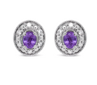 14K White Gold 4x3mm Round Pink Sapphire and 1/10 Cttw Round Diamond Halo Stud Earrings - (I-J Color, SI1-SI2 Clarity) - Stormyjay