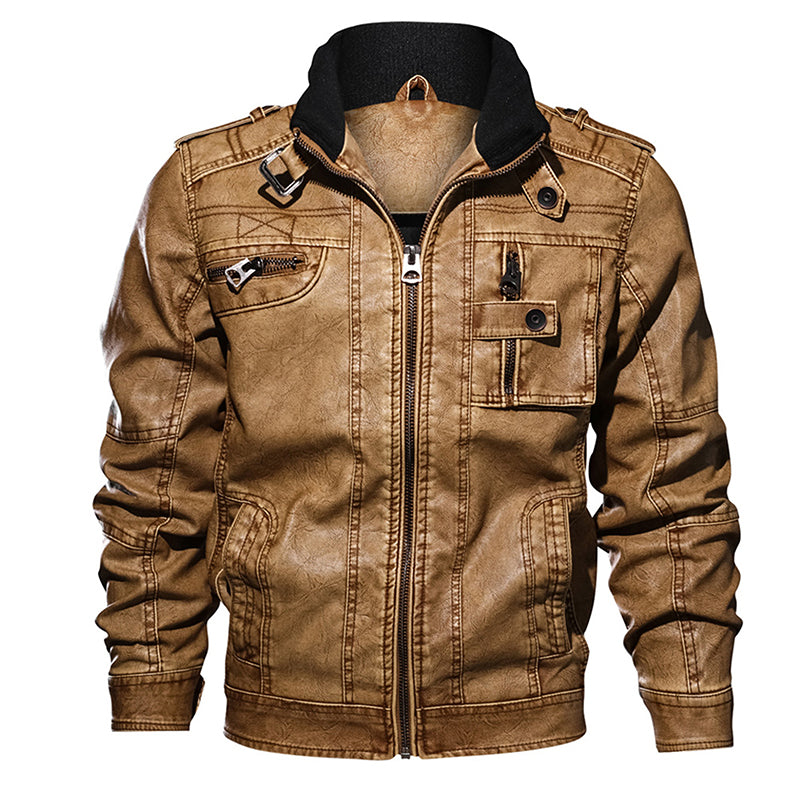 Men PU Leather Jacket Casual Thick Motorcycle Leather Jacket Winter Windproof Coat - Stormyjay