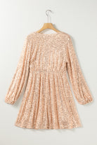 Apricot Wrapped V-neck Sequin Dress - Stormyjay