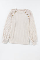 Parchment Contrast Lace Raglan Sleeve Buttoned Ribbed Top - Stormyjay