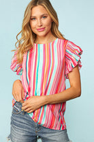 Multicolor Abstract Print Ruffle Sleeve Casual Blouse for Women - Stormyjay