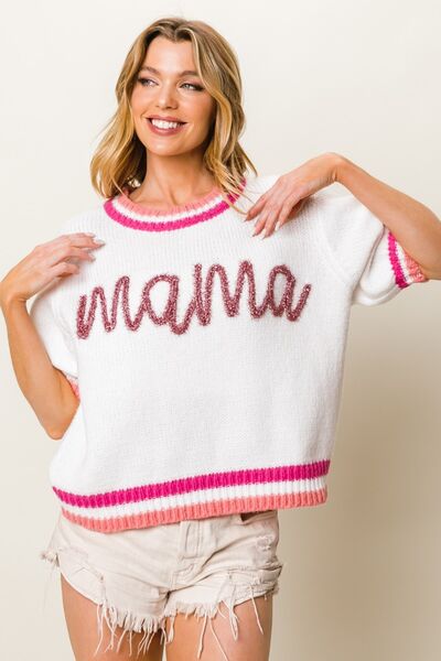 BiBi MAMA Contrast Trim Short Sleeve Sweater - Stormyjay