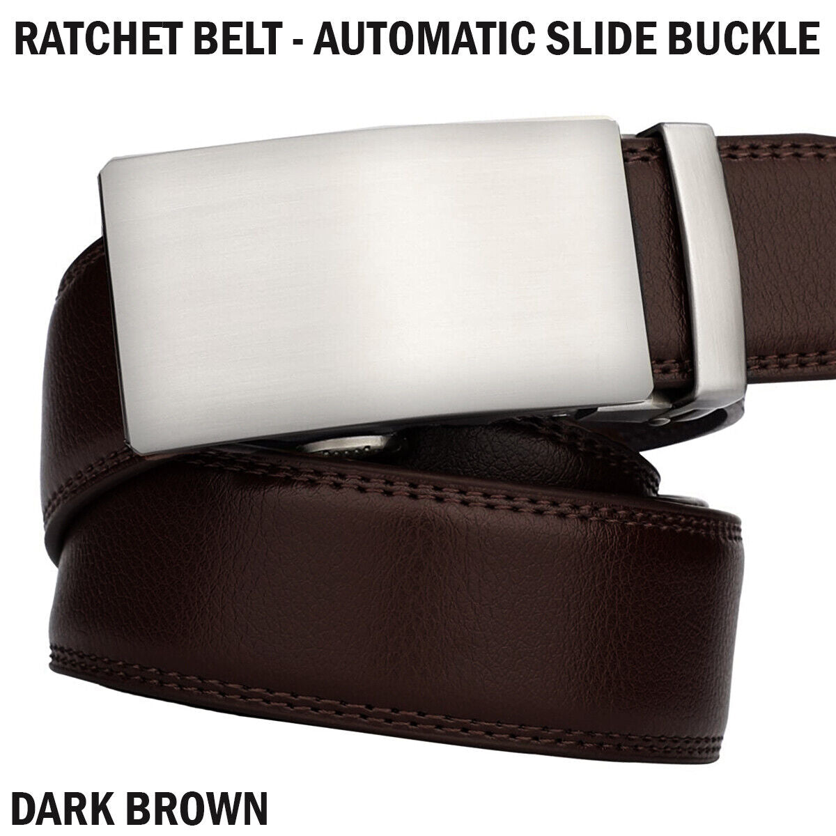 Microfiber Leather Mens Ratchet Belt Belts For Men Adjustable Automatic Buckle Dark Brown - Stormyjay