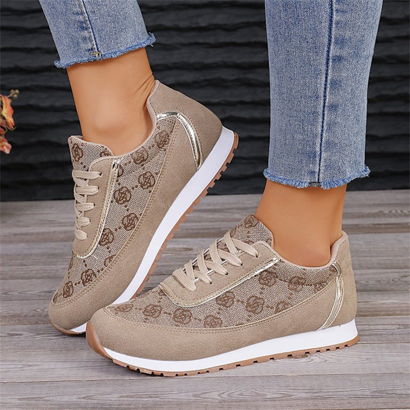 Flower Print Lace-up Sneakers Casual Fashion Lightweight Breathable Walking Running Sports Shoes Women Flats - Stormyjay