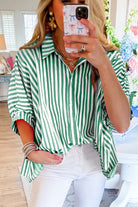 Pink Stripe Button Up Dolman Shirt - Stormyjay