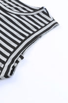 Black Striped Summer Top Casual Sleeveless T Shirt for Women - Stormyjay