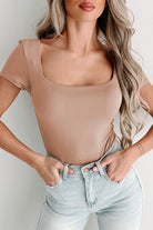 Parchment Solid Color Short Sleeve Square Neck Bodysuit - Stormyjay