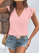 Textured V-Neck Cap Sleeve Blouse - Stormyjay