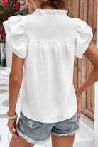 White Basic Textured Tiered Ruffle Sleeve Blouse for Women - Stormyjay