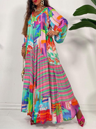 Loose V Neck Printed Long Sleeve Dress HW5NCUW586 - Stormyjay