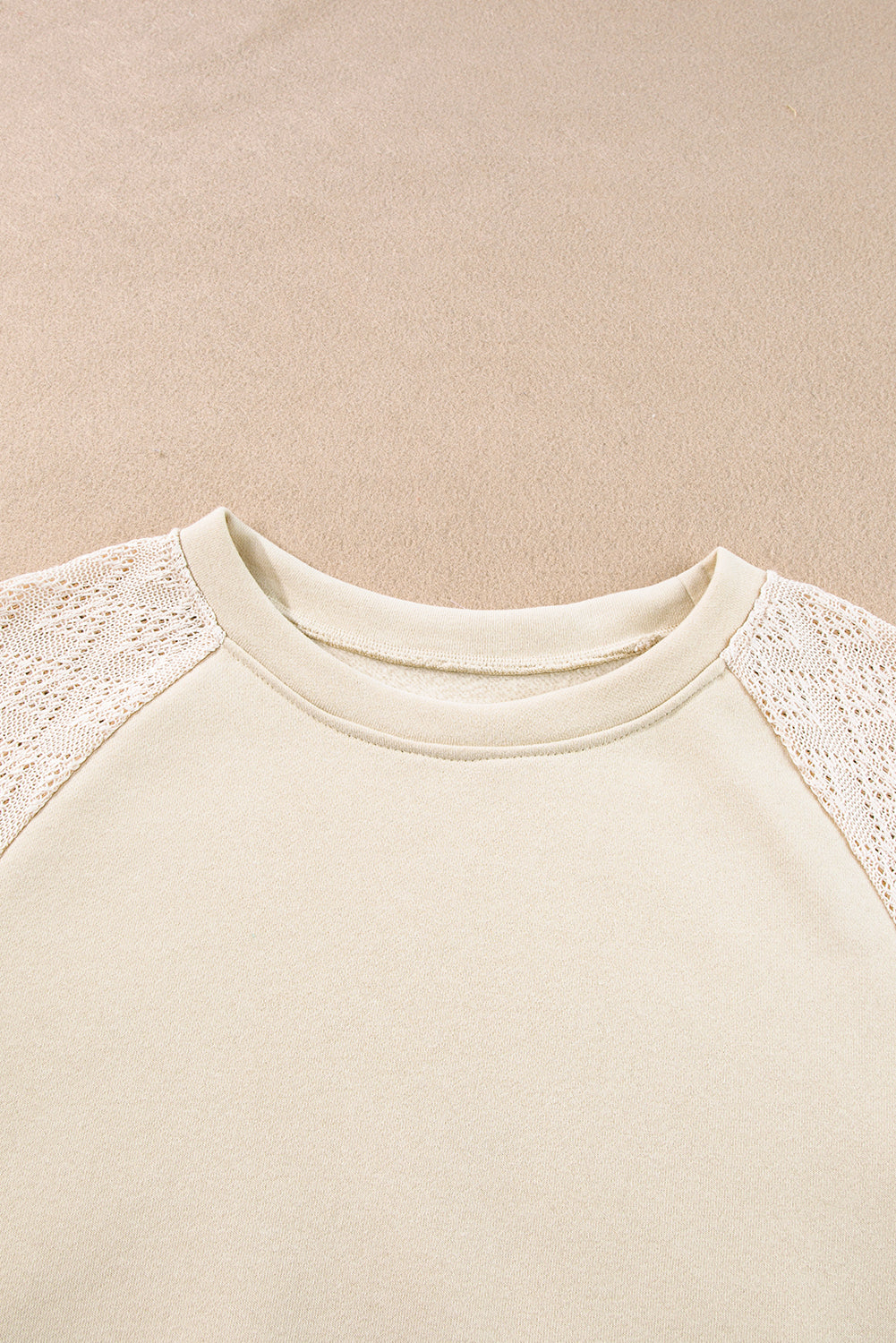 Parchment Eyelet Knit Patchwork Raglan Sleeve Sweatshirt - Stormyjay