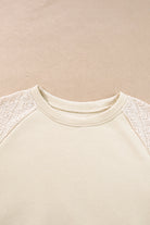 Parchment Eyelet Knit Patchwork Raglan Sleeve Sweatshirt - Stormyjay