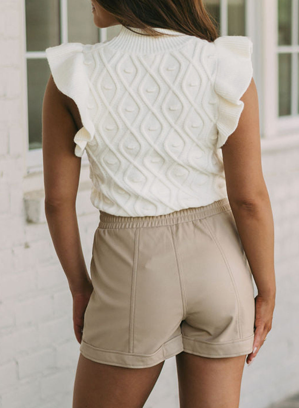 White Casual Ruffled Textured Knitted Sweater Vest - Stormyjay