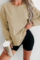 Parchment Solid Fleece Loose Crew Neck Sweatshirt - Stormyjay