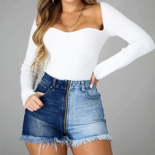 Zipper Slimming High Waisted Denim Short Style HEDVVQ4QHN - Stormyjay