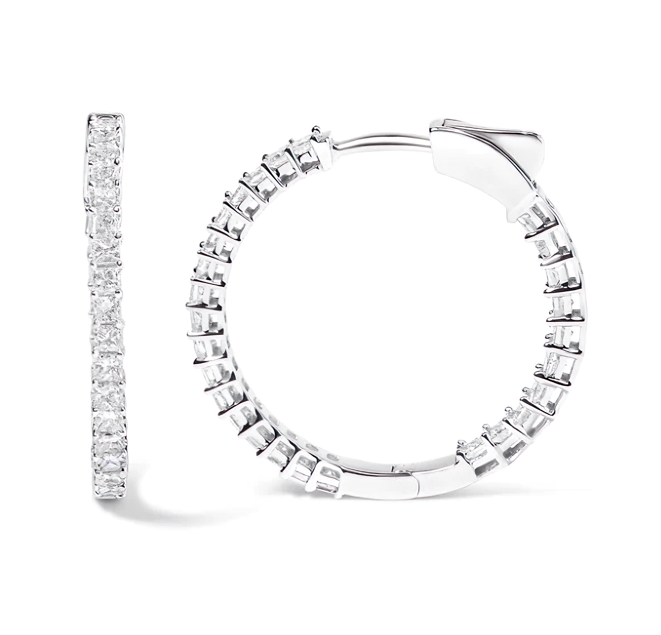 14K White Gold 5.0 Cttw Princess Cut Diamond Inside Out Hoop Earrings (G-H Color, SI2-I1 Clarity) - 30 MM - Stormyjay