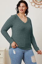 Basic Bae Full Size Ribbed V-Neck Long Sleeve T-Shirt - Stormyjay