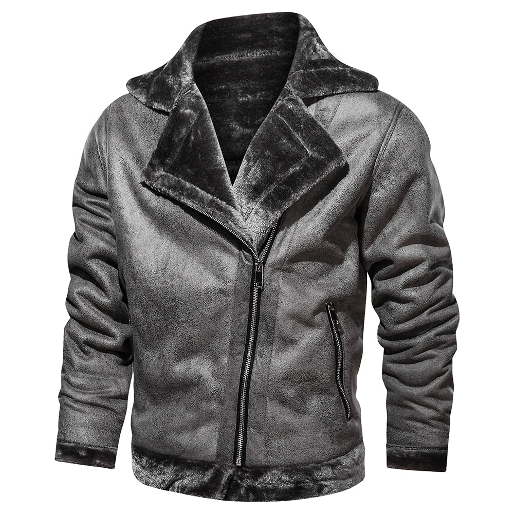 Retro Men Winter Suede Leather Jacket - Stormyjay