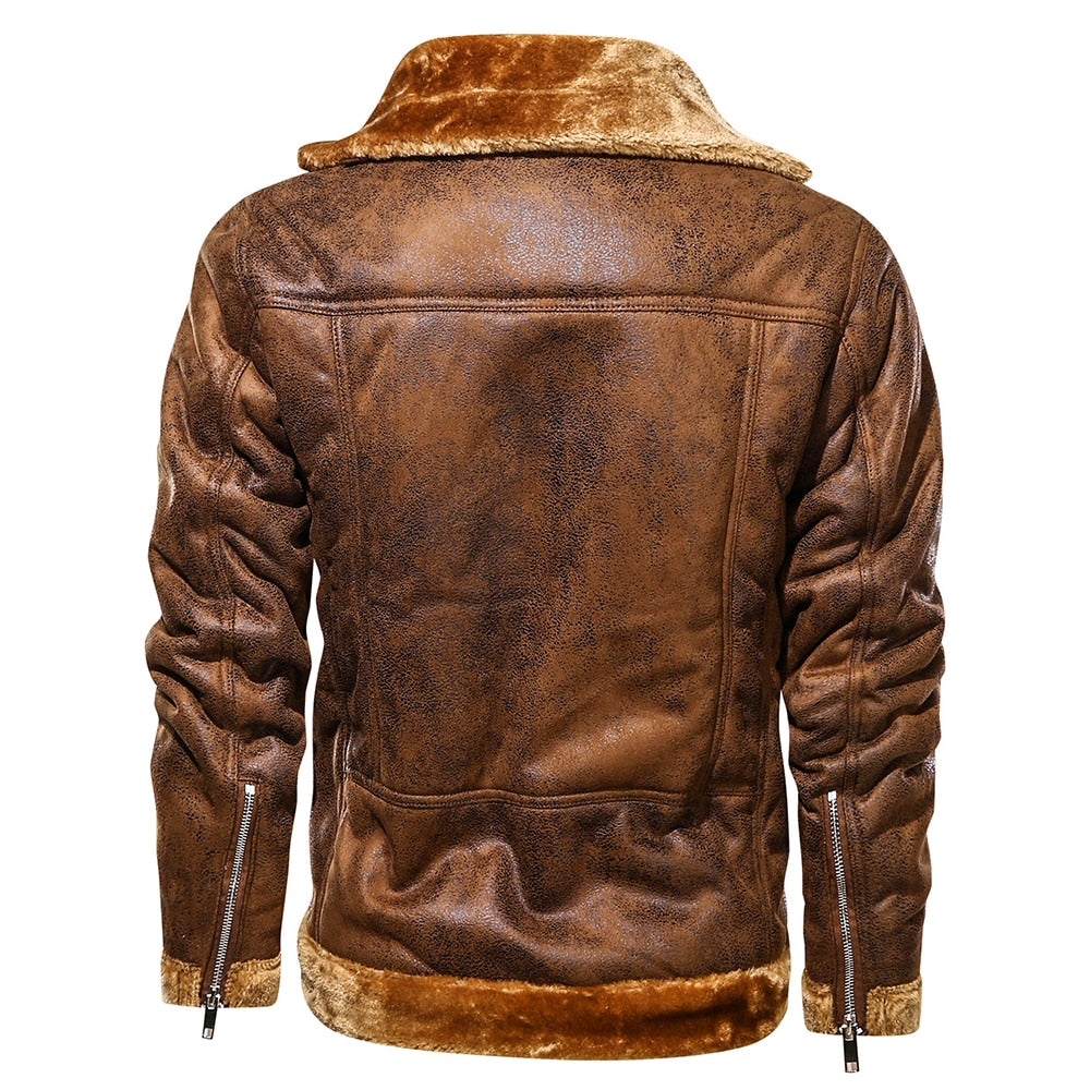 Retro Men Winter Suede Leather Jacket - Stormyjay