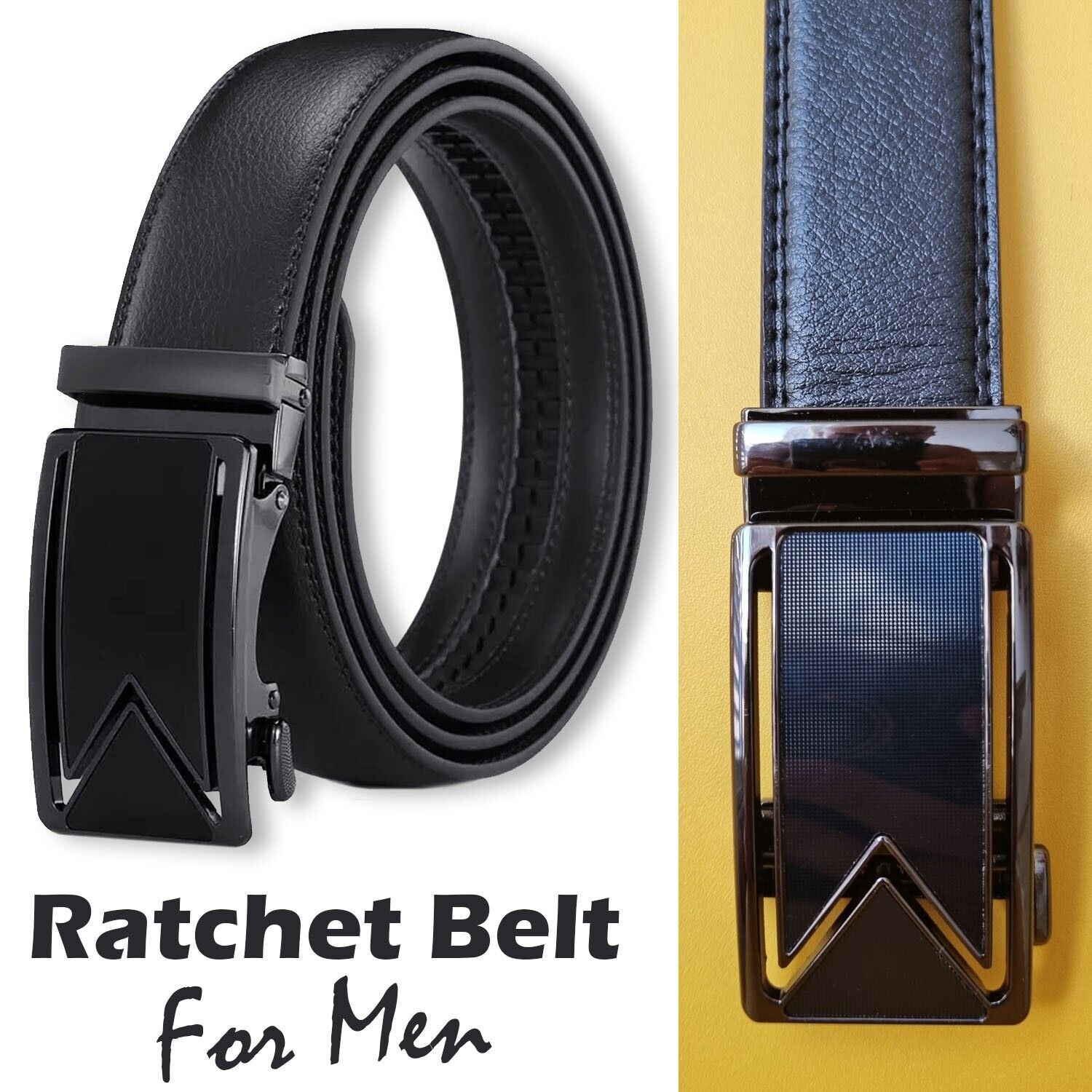 Microfiber Leather Mens Ratchet Belt Belts For Men Adjustable Automatic Buckle - Stormyjay