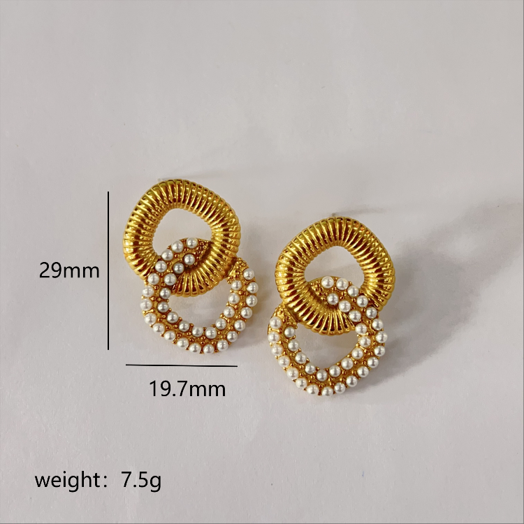 1 Pair Modern Style Simple Style Square Stainless Steel Artificial Pearls Zircon 18K Gold Plated Ear Studs - Stormyjay