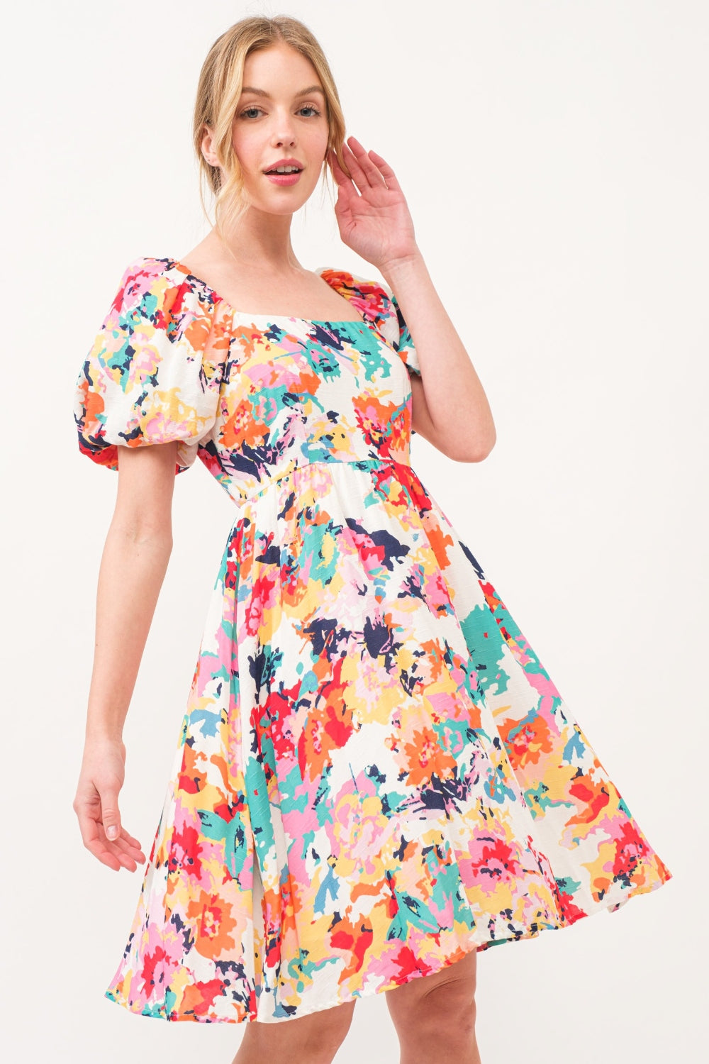 And The Why Square Neck Puff Sleeve Floral Dress - Stormyjay