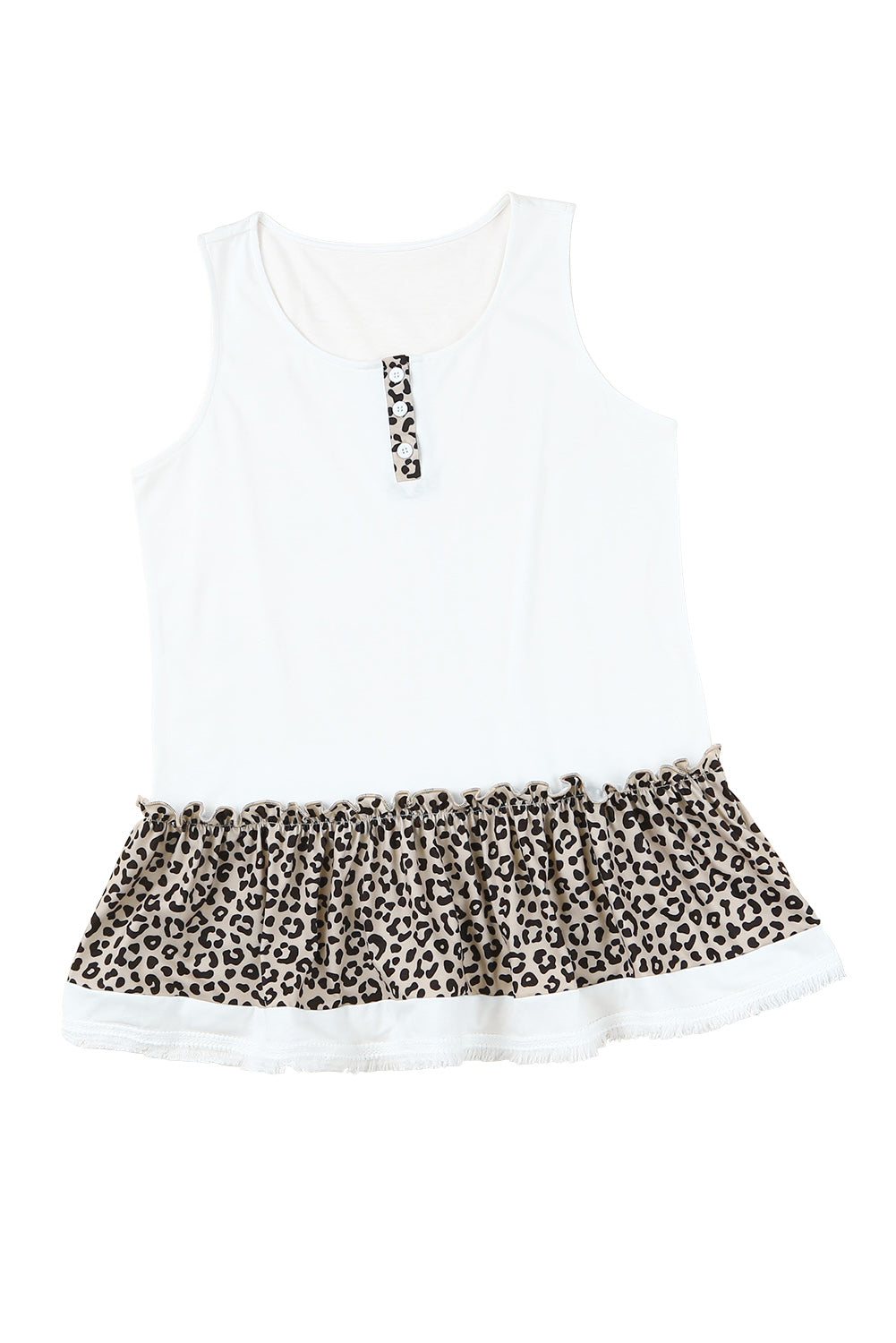 White and Cheetah Print Sleeveless Button Front Tank Top - Stormyjay