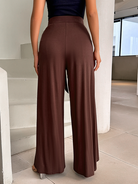 Women's High Waisted Lace Up Wide Leg Split Pants Trousers HY69E4ZBKP - Stormyjay