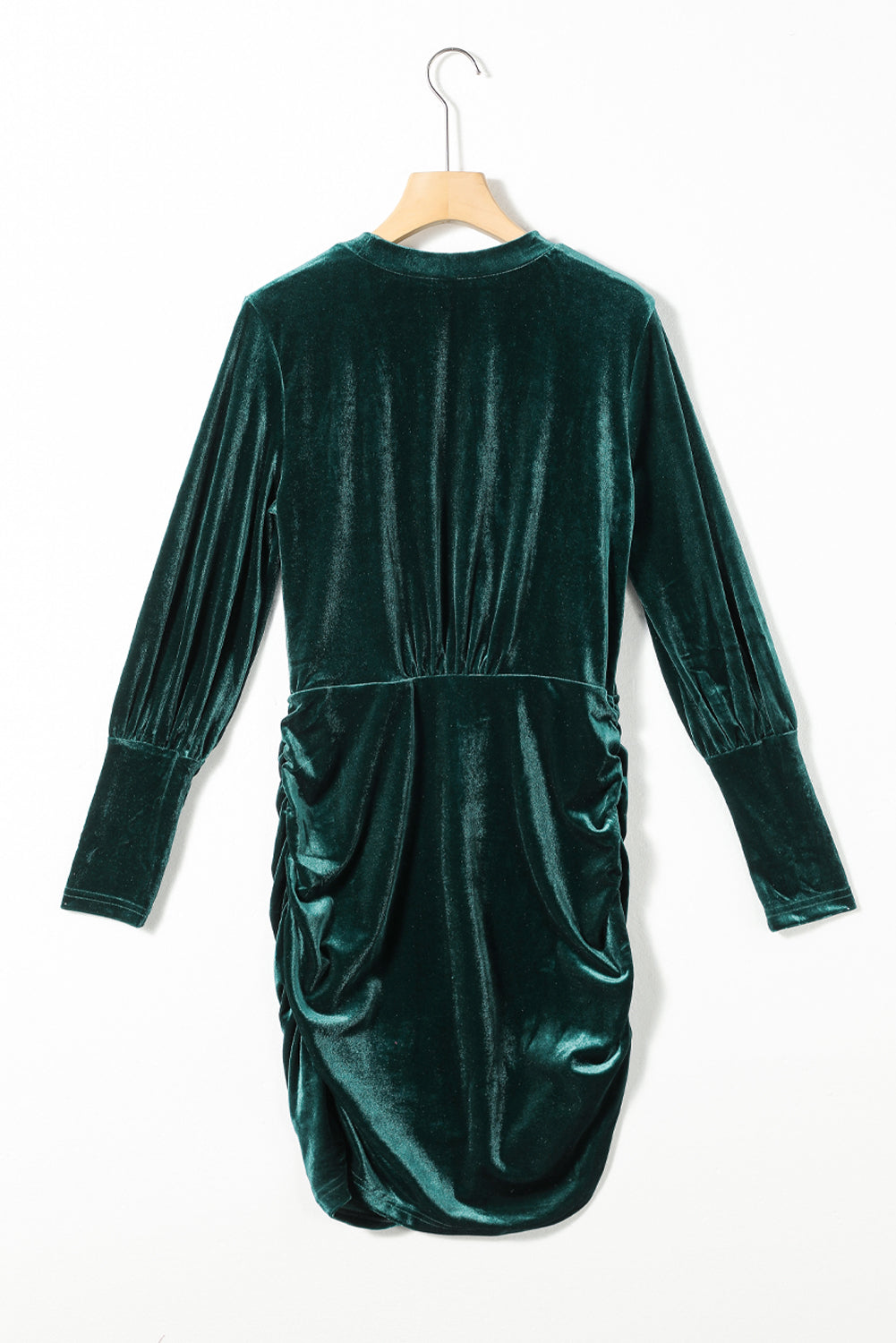 Green Velvet Puff Sleeve Ruched Bodycon Dress - Stormyjay