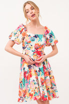 And The Why Square Neck Puff Sleeve Floral Dress - Stormyjay