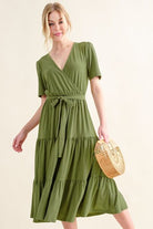 And The Why Soft Short Sleeve Tiered Midi Dress - Stormyjay