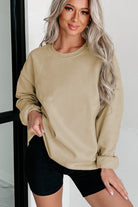 Parchment Solid Fleece Loose Crew Neck Sweatshirt - Stormyjay