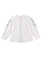 White Floral Embroidered Button Up Boho Blouse - Stormyjay