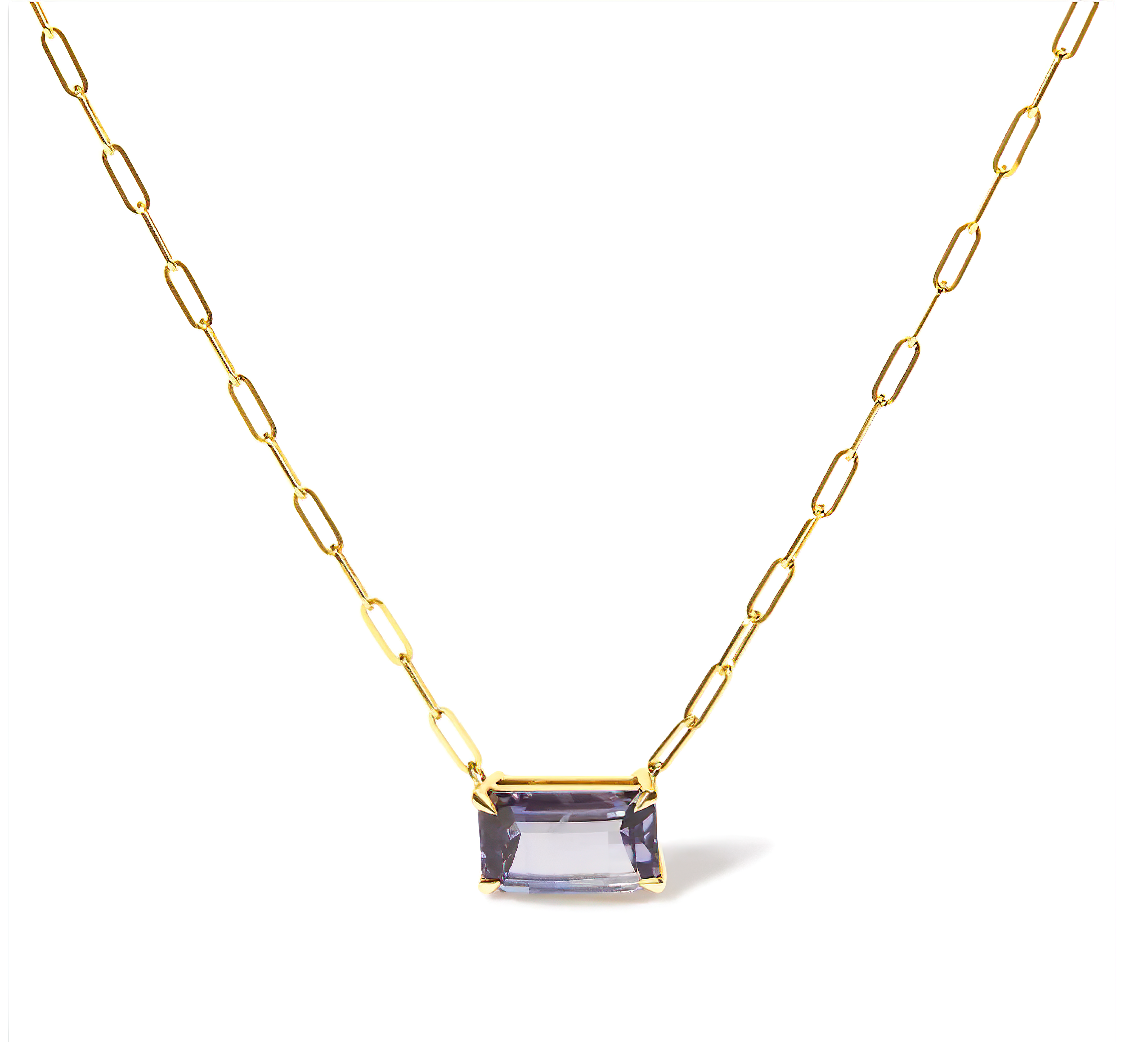 14K Yellow Gold Natural 2 7/8 Cttw Pixel Cut Emerald Bicolor Tanzanite Pendant Necklace with Paperclip Chain - 18 Inches - Stormyjay