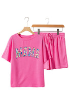 Rose Red Waffle MAMA Graphic Tee & Drawstring Shorts Set - Stormyjay